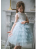 Ice Blue Ruffled Tulle Flower Girl Dress